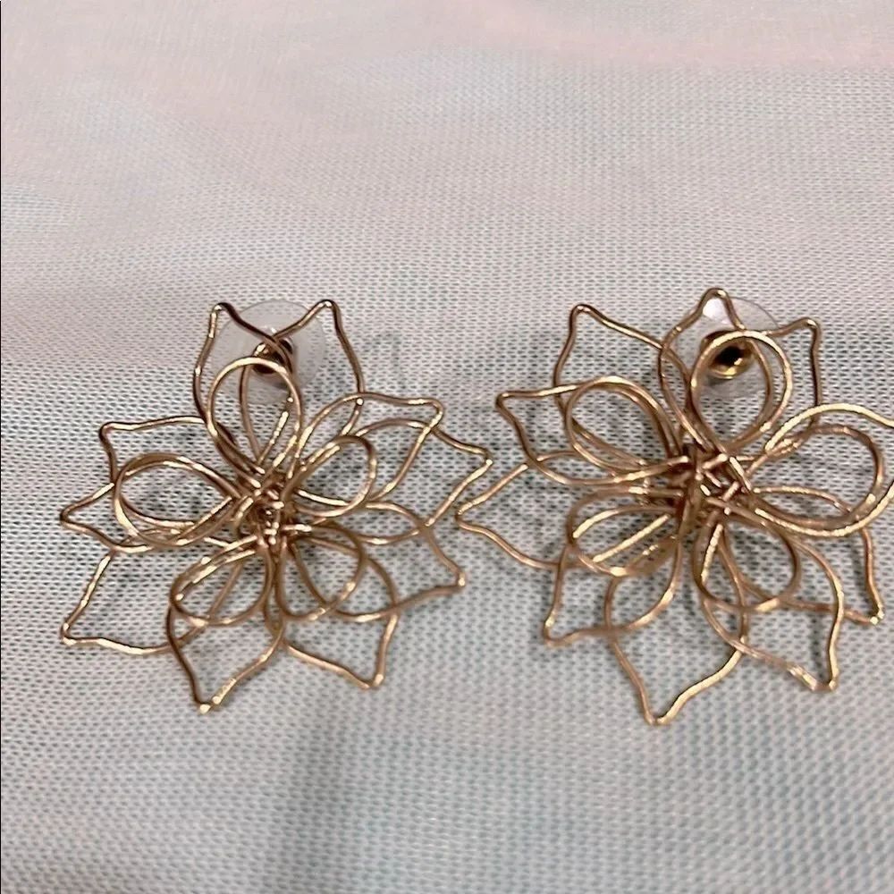 Gold Floral 3D Earrings with Intricate Design